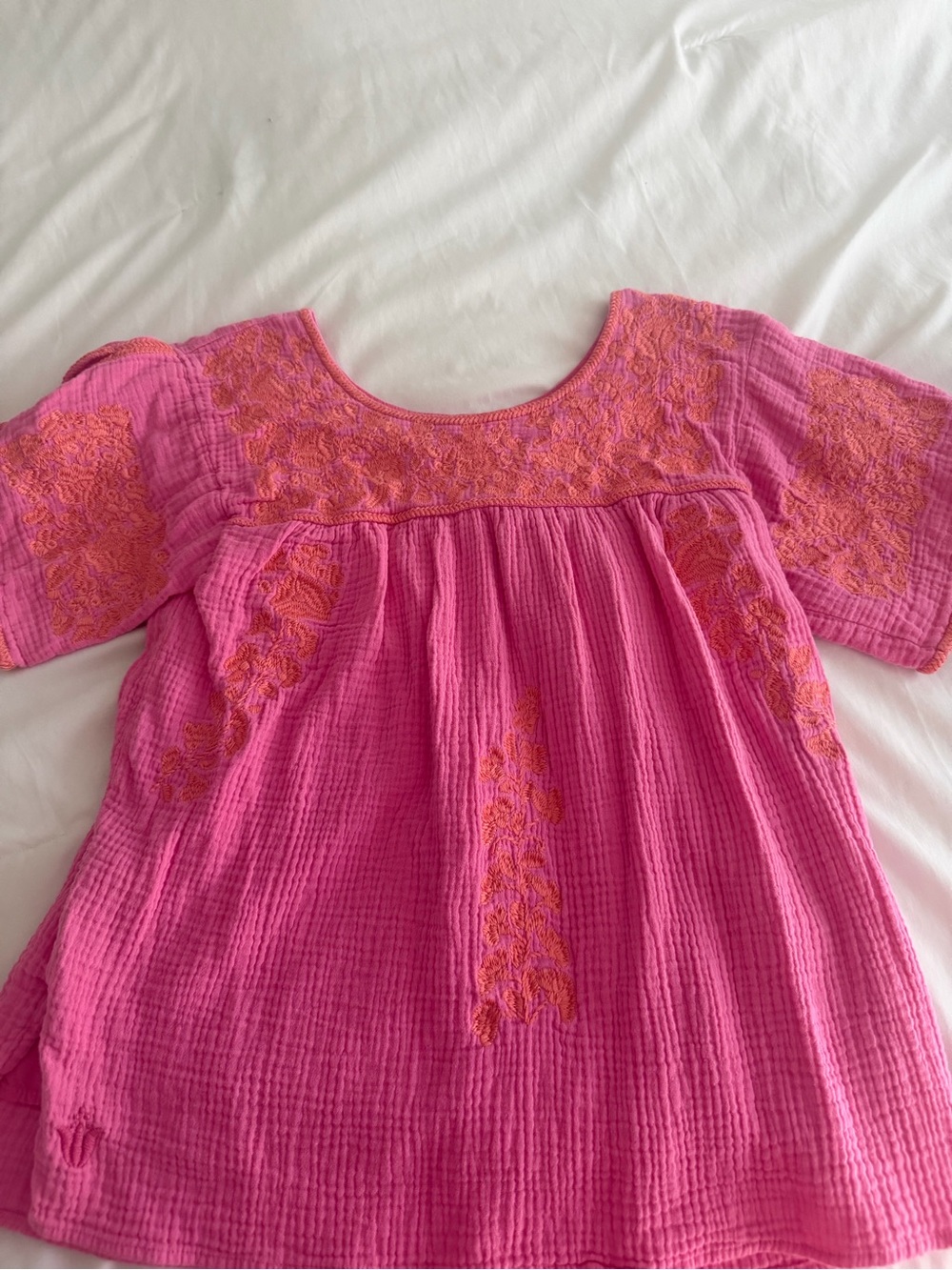 J Marie Pink Embroidered Peasant Top